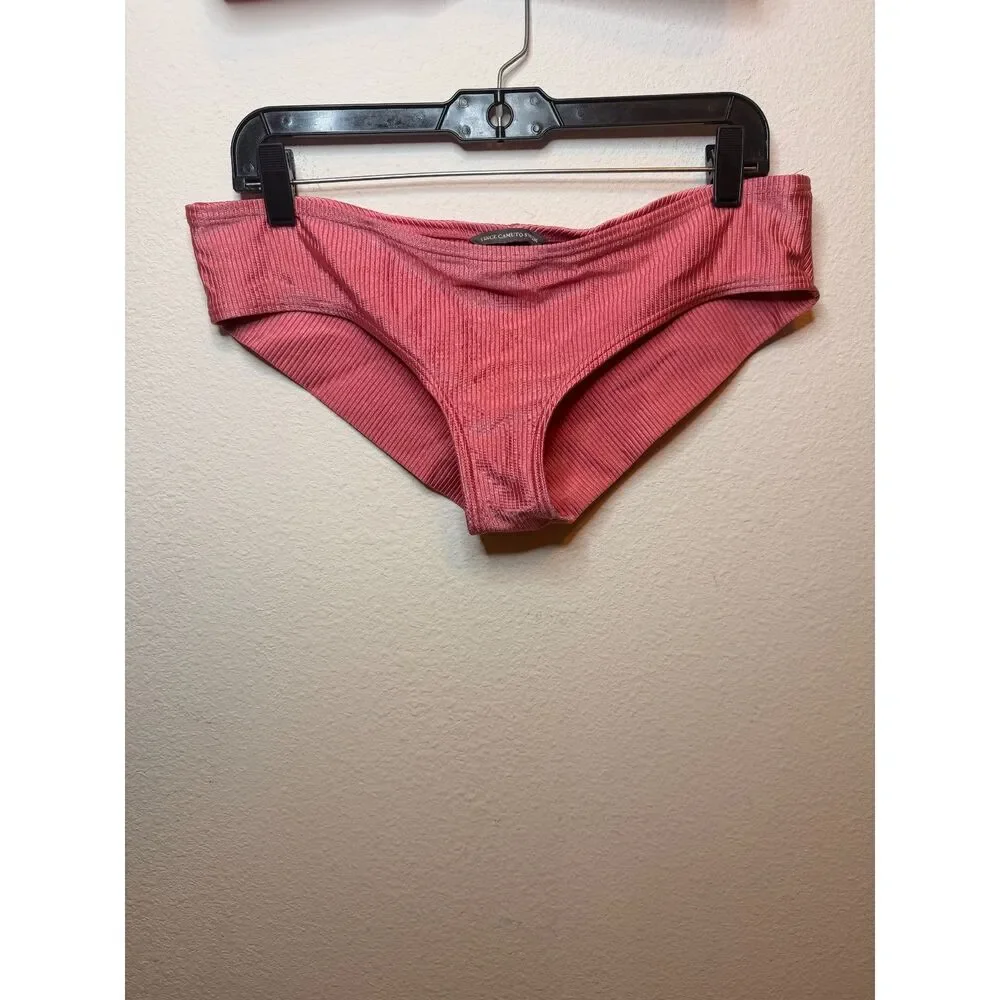 Vince Camuto Swim Coral Ribbed Bikini Set Triangle Top Cheeky Bottom L